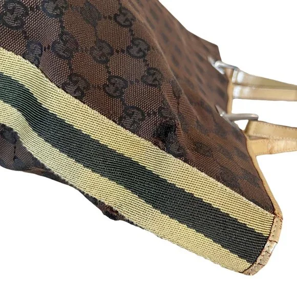Authentic Gucci Tote Bag Brown Canvas Used GG Handbag Vintage - Picture 7 of 14